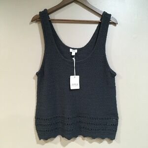 ANA Crochet Open Knit Tank Top Womens L Black Pirate Boho Festival Whimsigoth